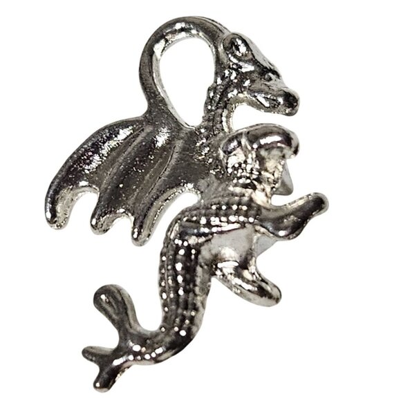 Silver Tone Dragon Charm Pendant Miniature Fantasy Design Jewelry Making DIY - Picture 2 of 2